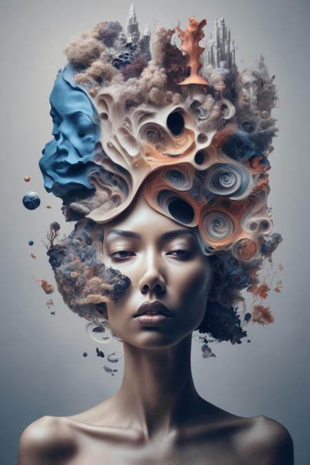 <lora:Surreal Harmony:1>Surreal Harmony - a woman's head with a lot of art work on it