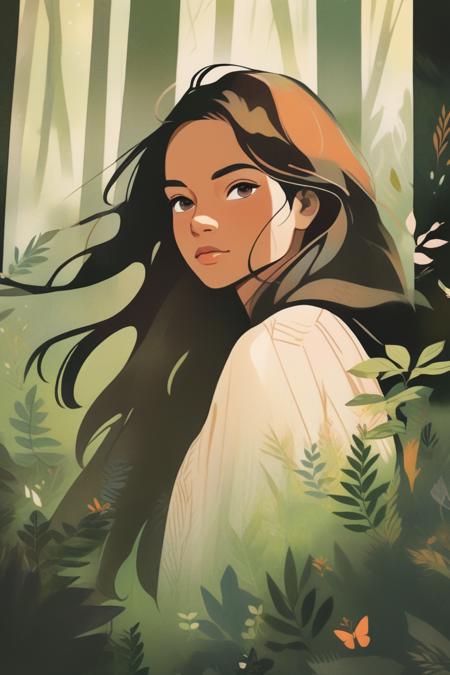 illustrator, portrait art style, portrait photo of a girl in the forest, (masterpiece,best quality)