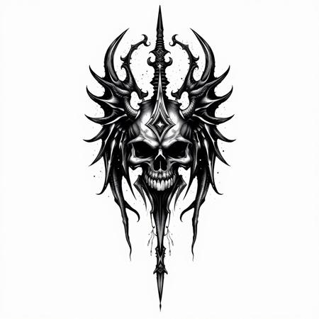 Ink style macabre tattoo design, inspired by artwork of dark souls, including dark souls eclipse and darksign