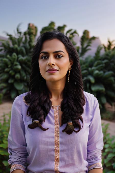 ShraddhaSrinath, photograph, zoomed out of a Pastel Woman, Elegant Twist braid hairstyle, background is [Quarry|Research facility], Photorealism, film grain, Canon eos 5d mark 4, F/1.8, art by Peter Holme III,  <lora:ShraddhaSrinathSD1.5:1>