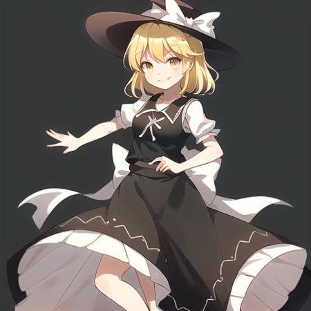 yuki \(touhou\) 1girl, solo, yellow eyes, yellow hair, bow, hat bow, socks, black footwear, black skirt, short sleeves, black vest, white sleeves, frill skirt,