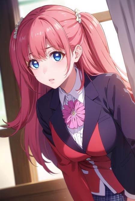 yumemiyumemite, <lora:yumemi yumemite s2-lora-nochekaiser:1>,
yumemi yumemite, long hair, blue eyes, very long hair, pink hair, two side up,
BREAK skirt, shirt, school uniform, jacket, white shirt, pleated skirt, collared shirt, black skirt, blazer, (red jacket:1.5),
BREAK indoors, classroom,
BREAK looking at viewer, (cowboy shot:1.5),
BREAK <lyco:GoodHands-beta2:1>, (masterpiece:1.2), best quality, high resolution, unity 8k wallpaper, (illustration:0.8), (beautiful detailed eyes:1.6), extremely detailed face, perfect lighting, extremely detailed CG, (perfect hands, perfect anatomy),