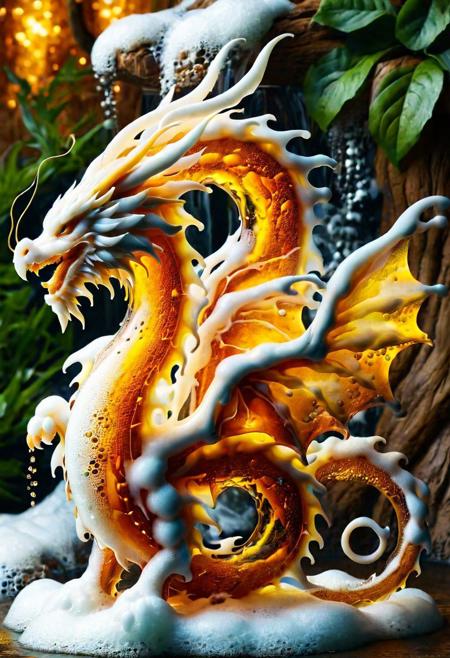 macro photo, a beautiful translucent glass dragon that glows within, glowing lights, beautiful waterfall , made out of multicolored transparent delicate glass, magical sparkles,vibrant whimsical colors <lora:ral-beer:1> made of ral-beer