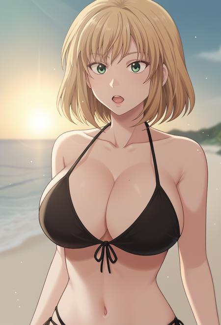 girlkaya green eyes medium hair blonde hair large breasts