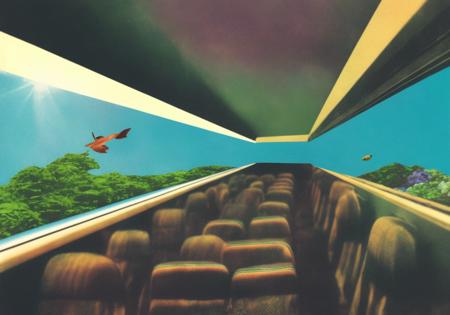 collage style interior of a traincar coral reef