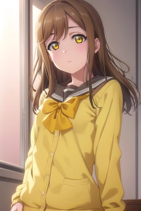 hanamarukunikida, <lora:hanamaru kunikida s2-lora-nochekaiser:1>,
hanamaru kunikida, long hair, bangs, brown hair, (yellow eyes:1.3),
BREAK long sleeves, bow, school uniform, serafuku, bowtie, cardigan, uranohoshi school uniform, yellow cardigan,
BREAK indoors, classroom,
BREAK looking at viewer, (cowboy shot:1.5),
BREAK <lyco:GoodHands-beta2:1>, (masterpiece:1.2), best quality, high resolution, unity 8k wallpaper, (illustration:0.8), (beautiful detailed eyes:1.6), extremely detailed face, perfect lighting, extremely detailed CG, (perfect hands, perfect anatomy),