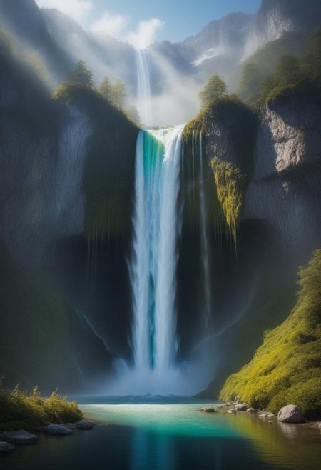 (surreal_waterfall:1.4), glowing_water_core, liquid_abstract_art,  
ethereal_glow, floating_crystals, foggy_mountains, (enigmatic_shadows:1.1),  
vibrant_ecosystem, depth_of_field, (mystical_essence:1.2),  
<lora:dreamlike_realism:0.8>,