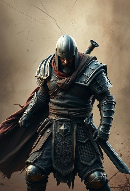 epic warrior, war torn background, defensive stance, epic quality, photorealistic, very realistic