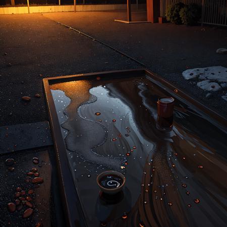 (((in style of lumispot))) painting of a lone neon sign in rainy midnight, backyards, low angle, view from the ground, <lora:lumispot_merge_2:0.6>