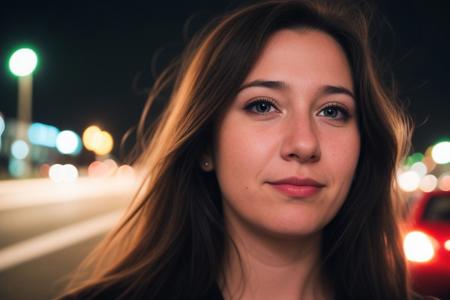 instagram photo, closeup face photo of 18 y.o swedish woman in dress, beautiful face, makeup, night city street, bokeh, motion blur