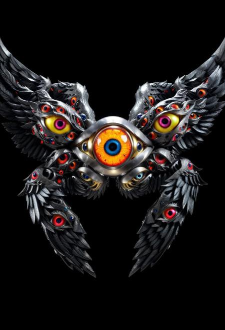 Forged Carbon World Morph SDXL style, forged carbon, vivid colors, intricate detail, a biblically accurate angel made of forged carbon, in space, forged carbon style, grgnt, wings, rings, many eyes, Extra-Eyes-IL-V1.0, Extra eyes, additional eyes