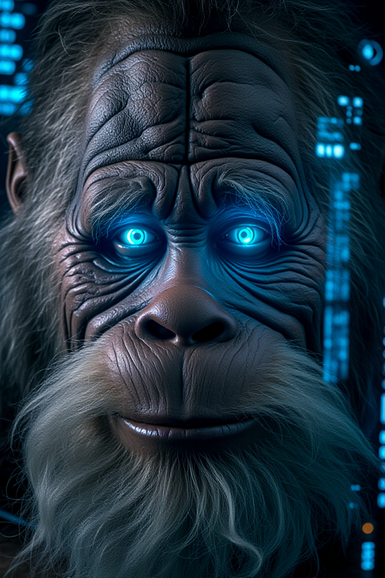 a_surreal_image_of_a_harrybigfoot_face__where_the_skin_is_replaced_by_a_metallic__reflective_surface__gleaming_under_bright_lights__the_eyes_are_vivid_neon_blue__glowing_unnaturally__the_783636411.png