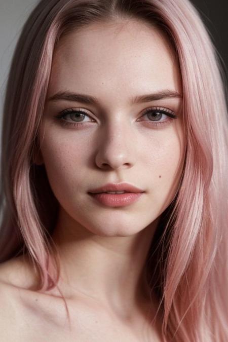 (a cute girl, 22 years old, pale skin , pink hair), (best quality, high quality, photograph, hyperrealism, masterpiece, 8k:1.3), mestizo, burly, white shaggy hair, dark skin, smile, (low-key lighting, dramatic shadows and subtle highlights:1.1), adding mystery and sensuality, trending on trending on artsy, concept art, (shot by helmut newton:1.1), rule of thirds, black and white, modern