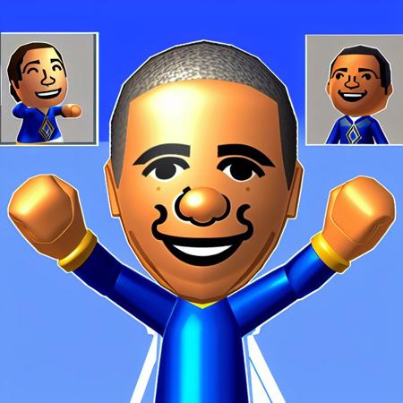 <lora:v1.5-Mii_Style-1.1-512-f16-no_ema:1> (Nintendo mii:1), modern_mii, smile, (obama:1), 1boy