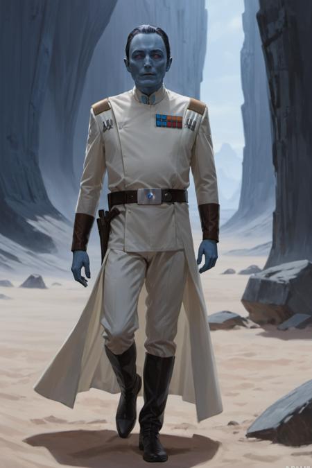 concept art thrawn wearing __clothes-man__ __verb-movement__, __(blue skin:1.2), verb-expression__ at __location__, full body shot, highly detailed environment <lora:Grand_Admiral_Thrawn_XL:0.8>. digital artwork by __artist-digital__, illustrative, painterly, matte painting, highly detailed