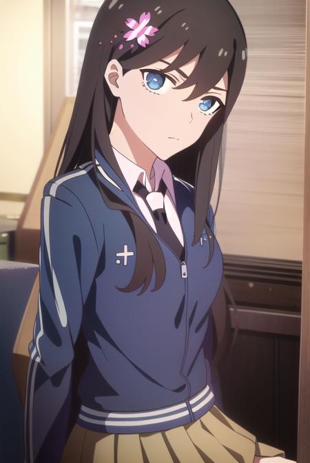 sunrong, <lyco:sunrong-lyco-nochekaiser:1>,
sun rong, long hair, black hair, hair ornament, ahoge, blue eyes, hair flower,
BREAK skirt, school uniform, jacket, pleated skirt, necktie, kneehighs,
BREAK looking at viewer,
BREAK indoors, classroom,
BREAK <lyco:GoodHands-beta2:1>, (masterpiece:1.2), best quality, high resolution, unity 8k wallpaper, (illustration:0.8), (beautiful detailed eyes:1.6), extremely detailed face, perfect lighting, extremely detailed CG, (perfect hands, perfect anatomy),