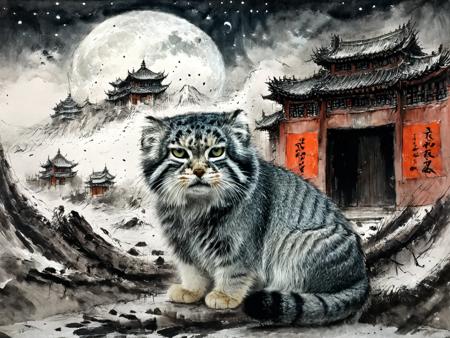 <lora:s4sV1:0.9>,s4s the pallas's cat,manul,looking_at_viewer,chinese style architecture,4K HD hi-res photo,realistic Hasselblad photography,full_moon,scarlet_moon,full_shot,<lora:zwd_v2_SDXL:0.6>,zwd,<lora:kuangcao:0.8>,kuangcao,