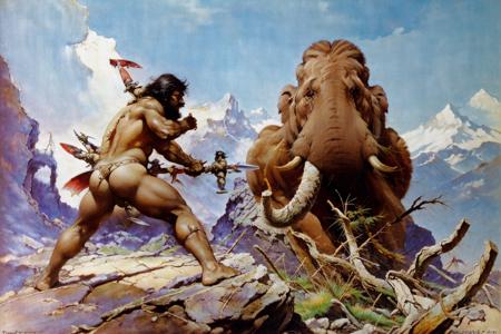 <lora:Frazetta:1>frazetta a man with a sword fighting
BREAK
a wooly mammoth