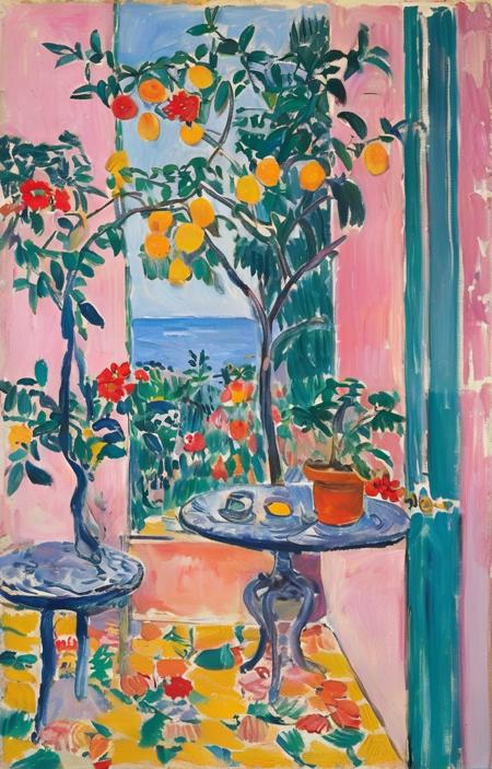 masterpiece,best quality,<lora:tbh286-sdxl:0.9>,illustration,style of Henri Matisse A bottle of perfume in garden