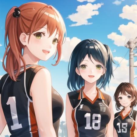 high quality, best quality, masterpiece, <lora:haikyuu-06:1>, h4ikyuu,  multiple girls