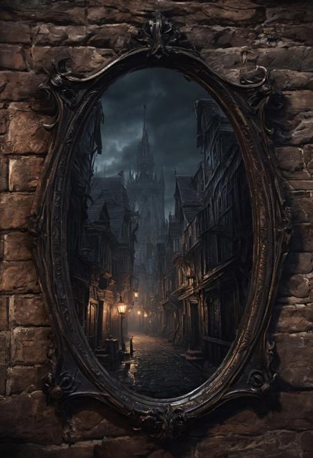the city of Yharnam, the city of Yharnam is inside the small mirror, The small mirror is centered, bloodborne, oil painting, done with japanese brush technique, realistic, extreme detail, scary, terrifying, dark and warm environment, 8k, looking at viewer, ominous, looming, eldritch
<lora:add-detail-xl:1> <lora:xl_more_art-full_v1:0.5>  <lora:looking_at_viewer:2>