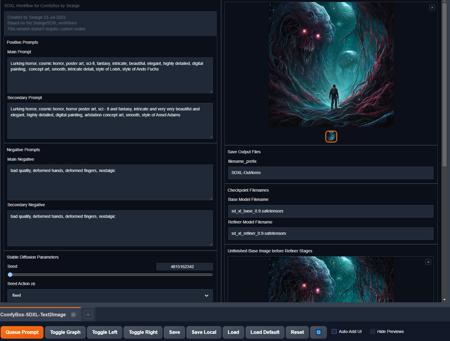 Searge-SDXL: EVOLVED v4.3.2 - Optimized Workflow for ComfyUI - 2023-11-13 - txt2img, img2img, inpaint, revision, controlnet, loras, FreeU v1 & v2, ... cbox v1.0