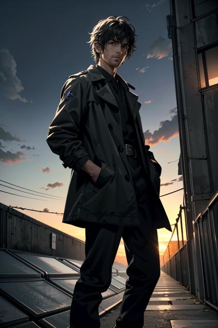 ((ultra detailed, masterpiece, best quality))
 <lora:RE3Carlos:0.8>
RE3Carlos, 1boy, solo, brown eyes, On a high-rise rooftop, sharp black trench coat, city lights below, hands in pockets with a mysterious gaze into the distance