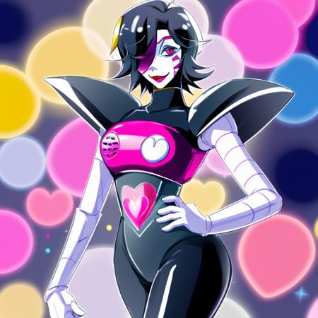 A high quality anime illustration of a TVClown wearing an Mettaton costume