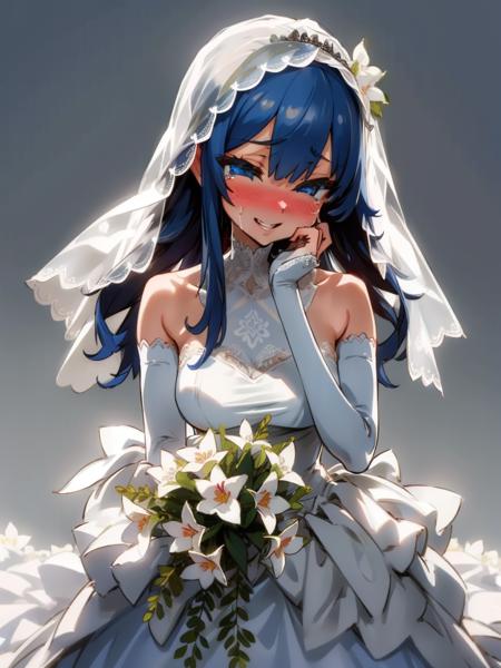 <lora:asanagi-12:1>happy, tears, wedding dress, bridal veil, flowers, masterpiece, best quality