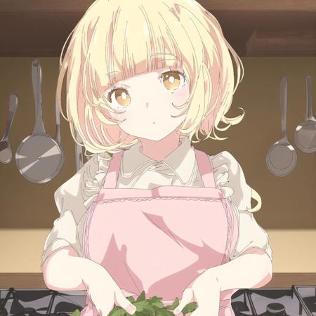 <lora:ixy:1>, ixy,

  masterpiece, 4k, (high detailed:0.9), (perfect face:0.8), (beautiful eyes:0.5), 1girl, blonde hair, blunt bangs, in kitchen, pink apron on the naked body