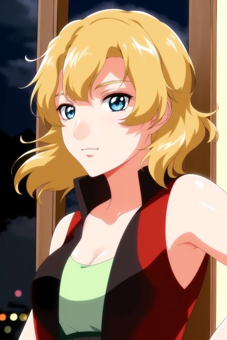 (Night:1.7), Japan, Tokyo, CityView, Before Window,
Standing at attention,
red vest and black vest with a green shirt on,
<lora:Asagi_Caldwell_Seed-KK77-V1:0.7>,
blonde hair, blue eyes,short hair,
1 girl, 20yo,Young female,Beautiful Finger,Beautiful long legs,Beautiful body,Beautiful Nose,Beautiful character design, perfect eyes, perfect face,expressive eyes,
looking at viewer, in the center of the image,(Upper_body),(close-Up),(Focus on her face),
official art,extremely detailed CG unity 8k wallpaper, perfect lighting,Colorful, Bright_Front_face_Lighting,shiny skin,
(masterpiece:1.0),(best_quality:1.0), ultra high res,4K,ultra-detailed,
photography, 8K, HDR, highres, absurdres:1.2, Kodak portra 400, film grain, blurry background, bokeh:1.2, lens flare, (vibrant_color:1.2)
(Beautiful,Breasts:1.0), (beautiful_face:1.5),(narrow_waist),