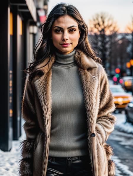 beautiful woman (morb4cc4r1n:.99), beautiful hair, winter Paris, elegant, snowing, natural skin texture, (fashionable fur coat), ((turtleneck)), ((designer pants)), sunset, cute smile, 24mm, 4k textures, soft cinematic light, adobe lightroom, photolab, hdr, intricate, elegant, highly detailed, sharp focus, ((((cinematic look)))), soothing tones, insane details, intricate details, hyperdetailed, low contrast, soft cinematic light, exposure blend, hdr, faded<lora:more_details:.6> <lora:wowifierV3:.6>
