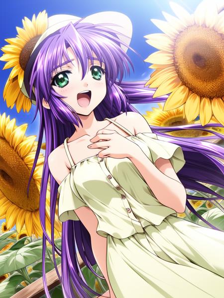 KamizakuraShizuya, 1girl, sopo, purple hair, long hair, green eyes,