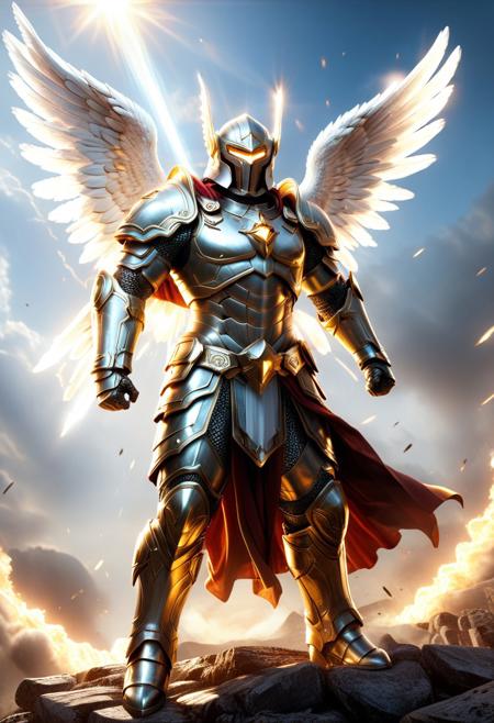 score_9, score_8_up, score_7_up, score_6_up, score_5_up, score_4_up, (absurdres, best quality, masterpiece:1.4), illustration, photorealistic, cinematic lighting, dynamic angle, perfect composition, light, light warrior, radiant armor, battle-ready, holy energy, bright aura, sacred battlefield, angelic, heroic stance