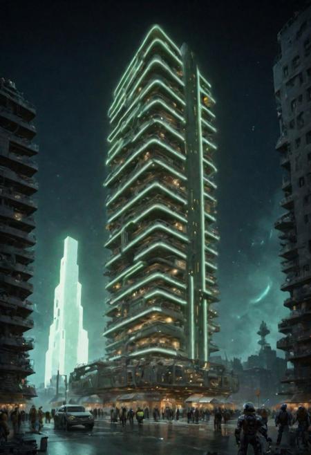 (future civilization, future street, future buildings, future vehicle:1.6), (green glowing:1.5),
(lots modern design housing on the spacecraft, masterpiece:1.5), 
(large file, super realistic, 4k, 8K, 16k, FHD, HD, VFX , perfect, photograpy, construction sales photograpy, Interior design, super high resolution, cinematic photography:1.2),   
(extra long shot, wide-angle lens, POV, DOF:1.1), 
(creeping fogs, dust shining in the light:1.4),
(amazing, mystery, Spectacular, Luxurious, elegance, perfect design, harmonious color:1.1),
fashion design, Modern, Modernism, mystery, Spectacular, Luxurious, elegance, perfect design,
(industrial|mechanical|gritty|metallic|sci-fi|future|Organicism_style),
[Metal|Leather|Flash|Neon|Glass|Screen|carpaint_Detailed Texture: 0.7]
[[urban landscape:**|nature landscape:**:|changeable cloud:**]:0.75],
[skyscraper:**|building:**|viaduct:**|future city:**|MRT:**|park:**|neon sign:**_urban landscape::0.85],
(blurred background:1.4),
[(background, more_details:0.3), (more_details:0.6), (more_details:0.8),
(more_details:1.2):0.65],
ng_deepnegative_v1_75t, JuggernautNegative, epiCNegative, OverallDetail, extremely detailed, vertical, void, great lighting, shadowrun_character, shadowrun_dungeon, shadowrun_surface, shadowrun_dungeon_party, shadowrun_party, cyberpunk, netrunner, enforcer, shaman, oni, courier, neo-aztec, high-tech lowlife, masculine, feminine