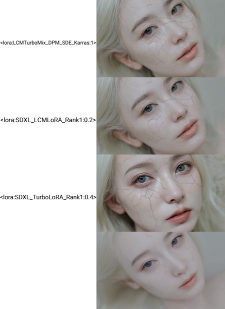 <lora:LCMTurboMix_DPM_SDE_Karras:1>,portrait of a doll with porcelain kintsugi skin,cracked skin,shattered porcelain skin,deep fine cracks,kintsugi,soft focus,half body editorial shot,detph of field,uncanny,long white hair,stunning perfect shining eyes,pale skin,shy smile,intricitaly hyperdetailed,amazing depth,expansive details,cracked surface,iridescent surface,Anna Dittmann,Dominic Qwek,complex masterwork by head of prompt engineering,