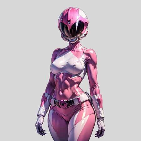 white background, standing, <lora:Pink_Ranger:.75> looking down on pink ranger, helmet, large breasts, thin waist, tight abs, tight muscles,