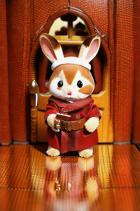 sylvanianfamilies, rabbit, cute, wearing red robe, <lora:sylvanianfamilies-768x768-mix-ReVAnimated:0.5>