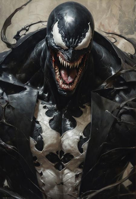 Venom from Marvel comics, masterful painting in the style of Anders Zorn | Marco Mazzoni | Yuri Ivanovich Pimenov, oil on canvas