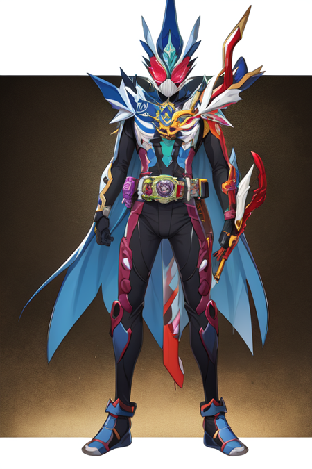 solo, full body, rider belt, armor, helmet, standing, bodysuit, tokusatsu, wizard, wizard hat, wizardriver, kamen rider wizard,