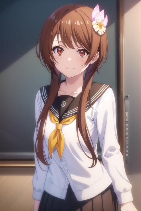 marikatachibana, <lora:marika tachibana s2-lora-nochekaiser:1>,
marika tachibana, long hair, brown hair, hair ornament, (brown eyes:1.5), flower, sidelocks, hair flower, short hair with long locks, smile, grin,
BREAK skirt, long sleeves, school uniform, serafuku, black skirt,
BREAK indoors, classroom,
BREAK looking at viewer, (cowboy shot:1.5),
BREAK <lyco:GoodHands-beta2:1>, (masterpiece:1.2), best quality, high resolution, unity 8k wallpaper, (illustration:0.8), (beautiful detailed eyes:1.6), extremely detailed face, perfect lighting, extremely detailed CG, (perfect hands, perfect anatomy),