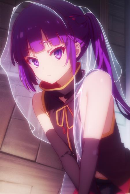 chlammyzell, <lora:chlammy zell s1-lora-nochekaiser:1>,
chlammy zell, long hair, (purple eyes:1.1), purple hair, bangs, blunt bangs, twintails, hair rings,
BREAK detached sleeves, bridal gauntlets, gloves, dress, elbow gloves,
BREAK indoors, classroom,
BREAK looking at viewer, (cowboy shot:1.5),
BREAK <lyco:GoodHands-beta2:1>, (masterpiece:1.2), best quality, high resolution, unity 8k wallpaper, (illustration:0.8), (beautiful detailed eyes:1.6), extremely detailed face, perfect lighting, extremely detailed CG, (perfect hands, perfect anatomy),