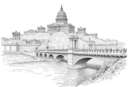Pencil Illustration of the Culture and Architecture of the Roman Empire v2.1 - minimalism