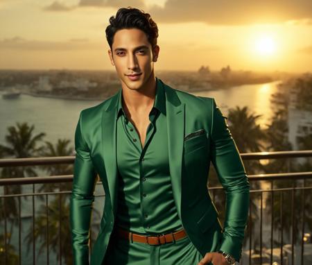 Nautical-themed (Photo:1.3) of (Ultrarealistic:1.3) <lora:Man_Men_FFashion:1> michael trevino a man <lora:Vedang-Raina_Michael-Trevino:0.75> in a green suit standing on a balcony, handsome man, attractive man, handsome male, sun behind him, inspired by Pablo Munoz Gomez, shot at golden hour, editorial photograph, midshot of a hunky, by Roman Bezpalkiv, by Artur Tarnowski, maxim sukharev, by Gabor Szikszai,Highly Detailed,(Mono Color:1.3) . Sea, ocean, ships, maritime, beach, marine life, highly detailed