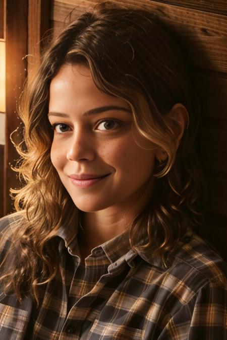 photo of lea woman,  <lora:LeandraLeal-000001:1> medium shot, plaid shirt, cozy, cabin, fall vibes, freckles, high contrast, wearing black tie, medium shot, detailed face, masterpiece, professional lighting , medium shot