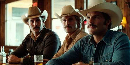 cinematic film still of  <lora:cinematic vintage film:1>
two men from Texas in cowboy hats are sitting at a bar cinematic vintage film style, shallow depth of field, vignette, highly detailed, high budget, bokeh, cinemascope, moody, epic, gorgeous, film grain, grainy