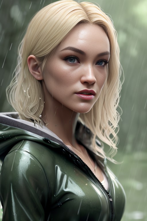 outside in the rain, soaking wet, dank swamp, lyralaw, (detailed facial features:1.15), Unreal Engine 5, 8K, blonde hair ,...