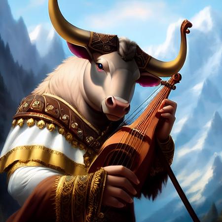 a young minotaur bard noble., art by smoose2