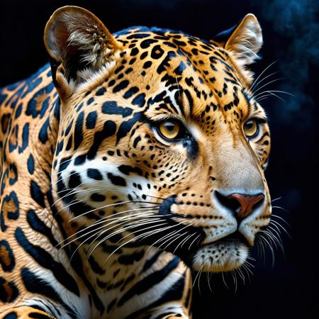 Ultra realistic full body color pencil drawn portrait of  
a Jaguar.
BREAK
Deep dark intense midnight blue misty background,
Dark theme, dynamic lighting, (soft shadows), (soft focus),  (photo realistic), uhd, 8k
