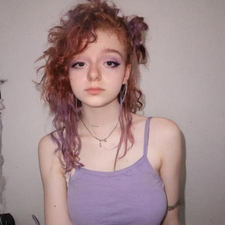 woman, egirl_pfp, makeup
<lora:egirl_pfp:1>, Molly, MJ, auburn hair, greyish violet tank top, violet spaghetti strap tank top, cleavage, polaroid photo, large boobs
